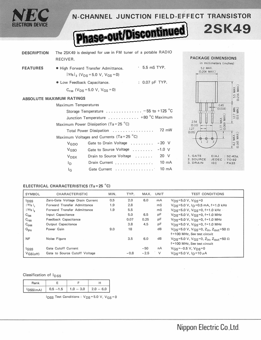 2SK49,2SK49 pdf中文资料,2SK49引脚图,2SK49电路-Datasheet-电子工程世界