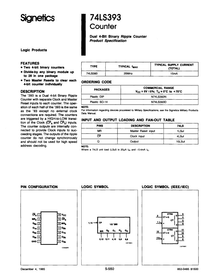 74LS393N,74LS393N pdf中文资料,74LS393N引脚图,74LS393N电路-Datasheet-电子工程世界