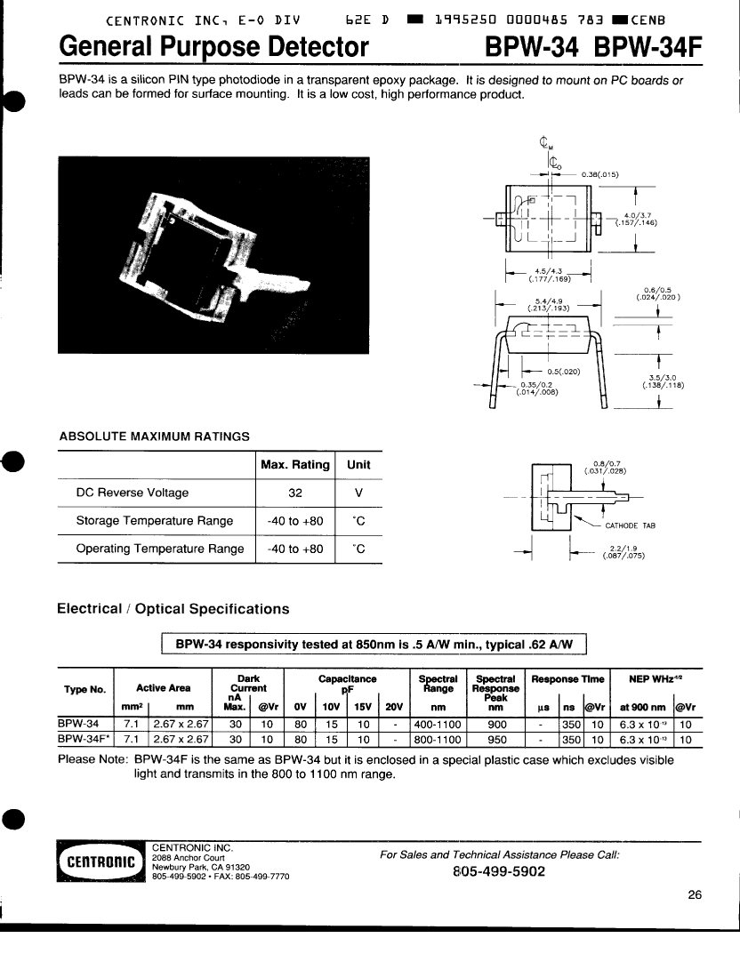 BPW34,BPW34 pdf中文资料,BPW34引脚图,BPW34电路-Datasheet-电子工程世界