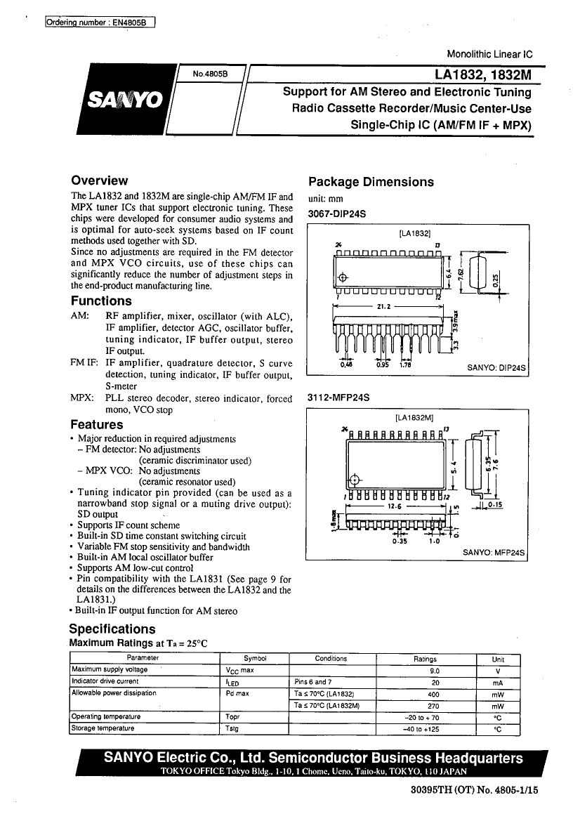 LA1832,LA1832 pdf中文资料,LA1832引脚图,LA1832电路-Datasheet-电子工程世界