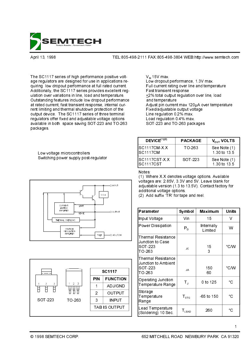 SC1117,SC1117 pdf中文资料,SC1117引脚图,SC1117电路-Datasheet-电子工程世界